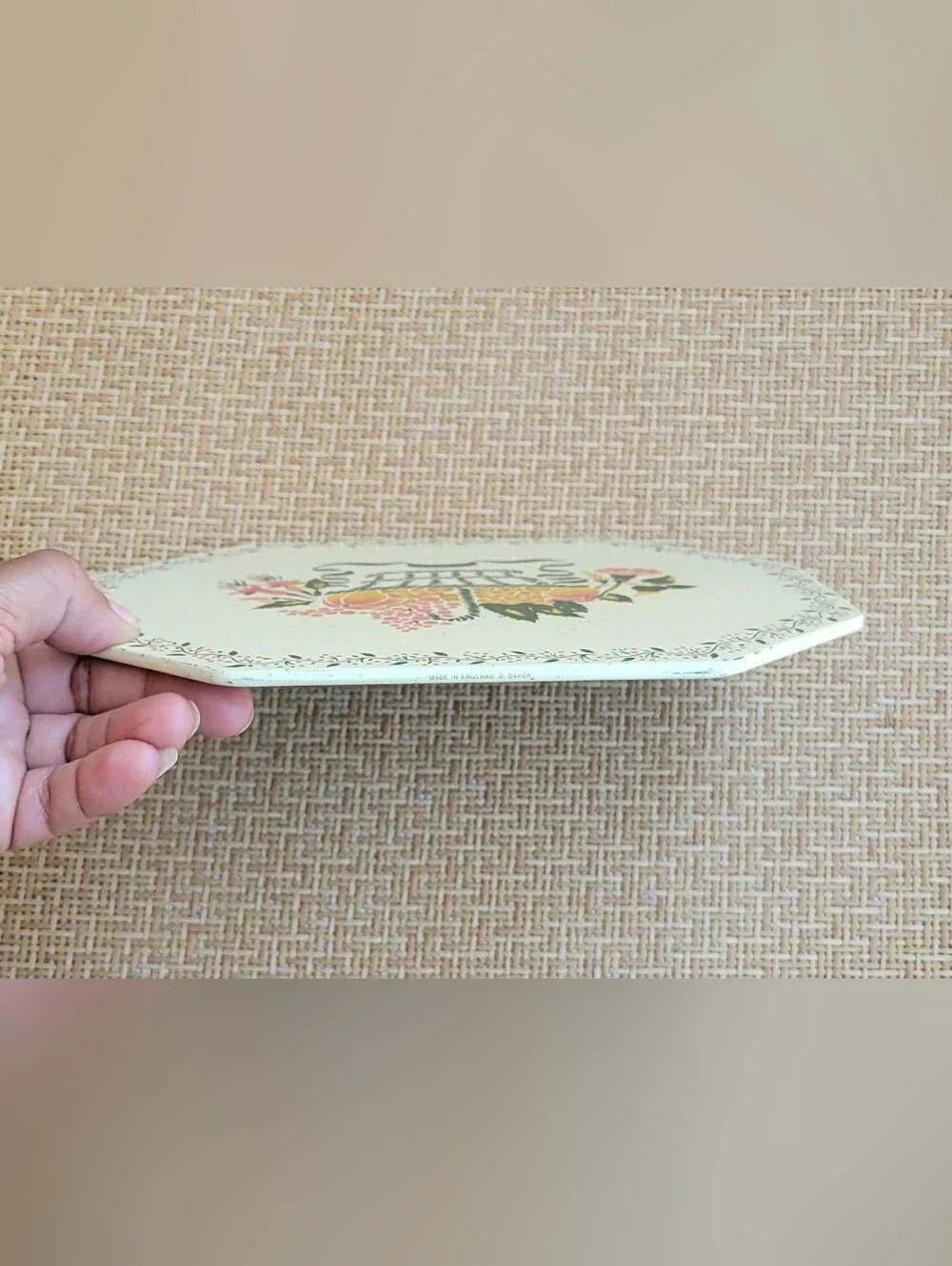 Vintage Daher Decorative Ware Tin Octagonal Trivet Fruit Basket Made in England
